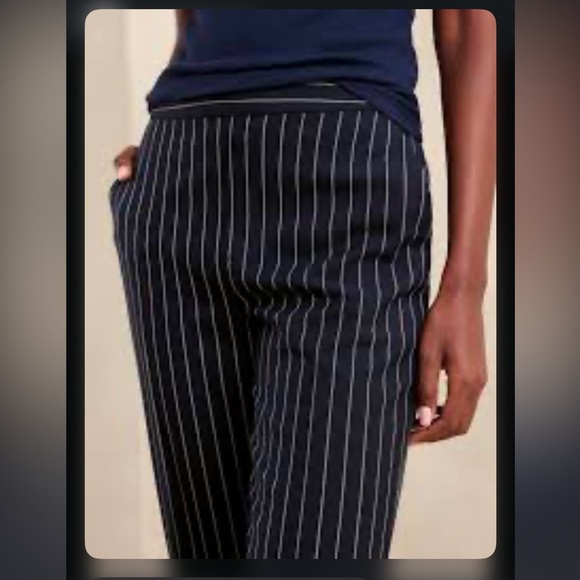 J Crew Tulip Ankle Navy White Stripe Contrast Seam Cropped Pants Elastic Waist - Picture 3 of 13